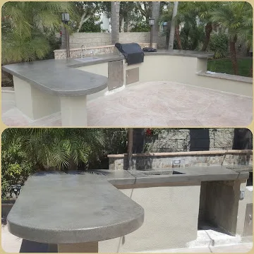 Stained concrete patio after cleaning and resealing